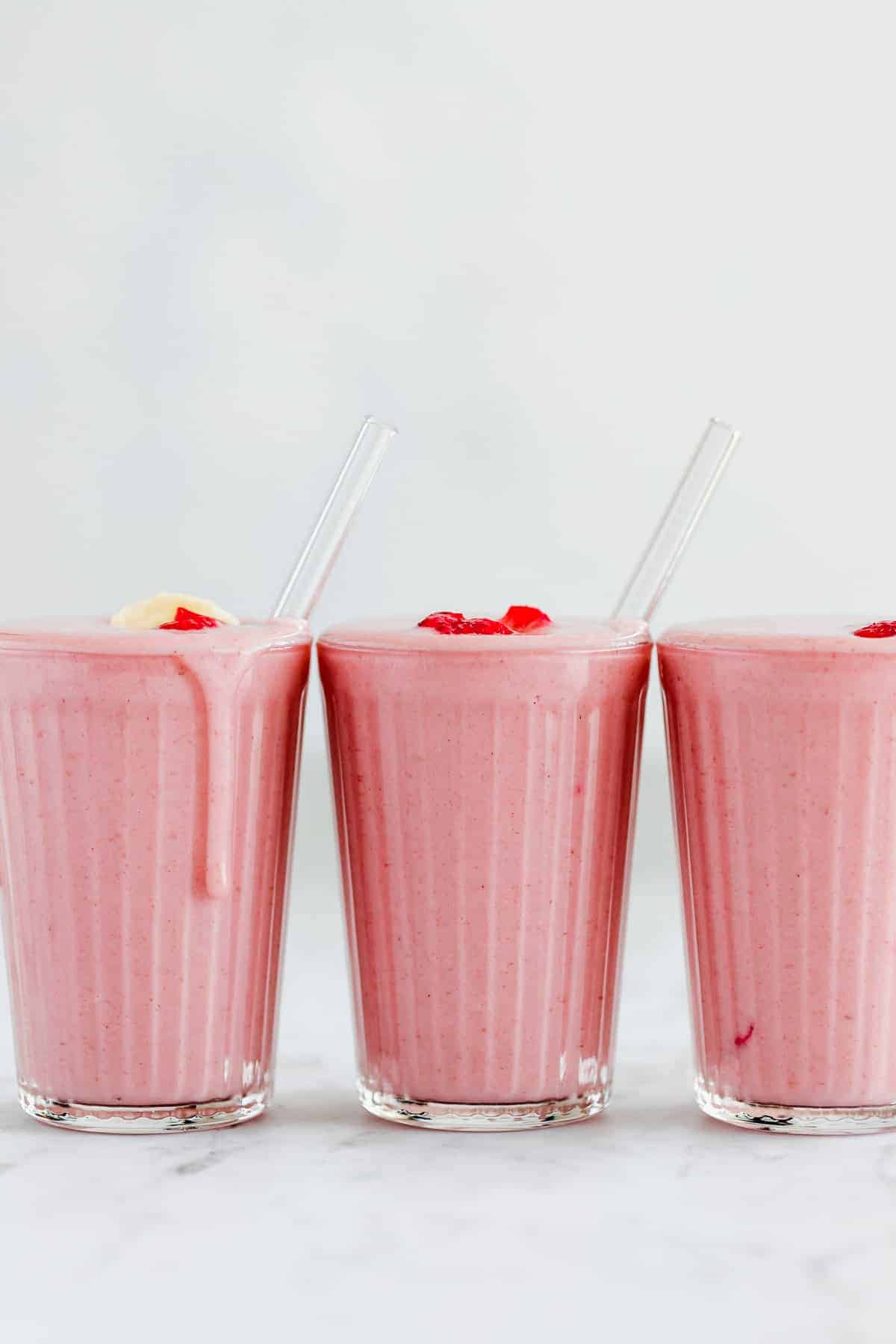 healthy strawberry banana smoothie in glasses