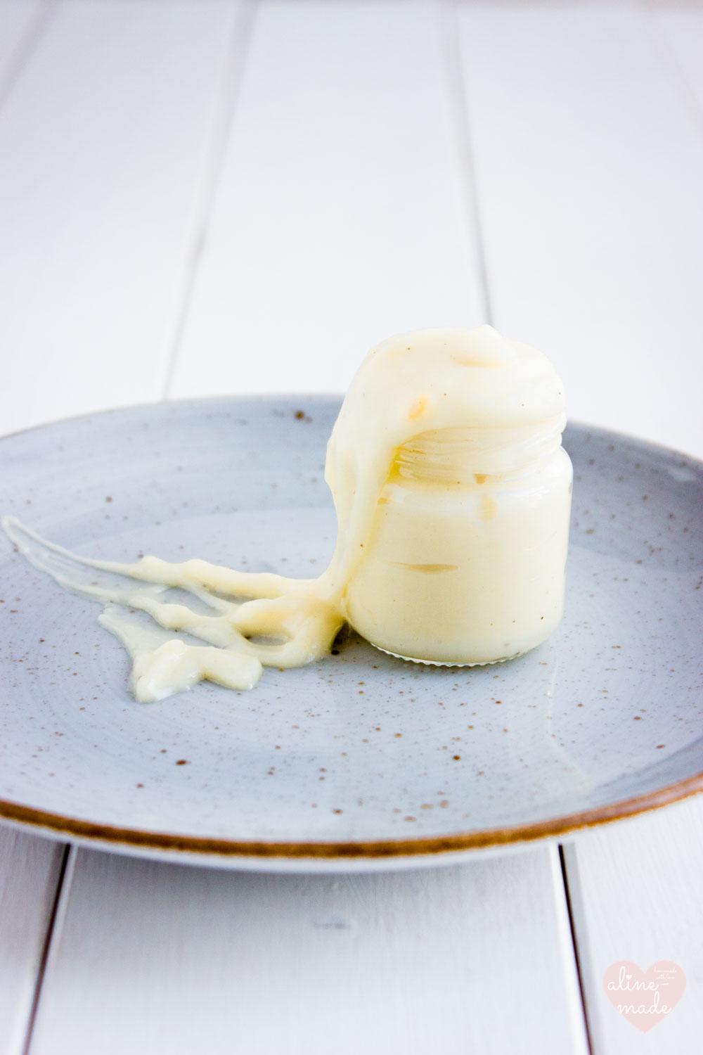 Homemade Mayonnaise without Egg on a blue plate