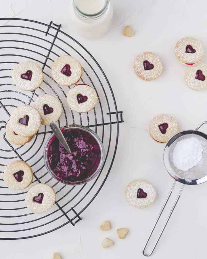 heart shaped linzer cookies