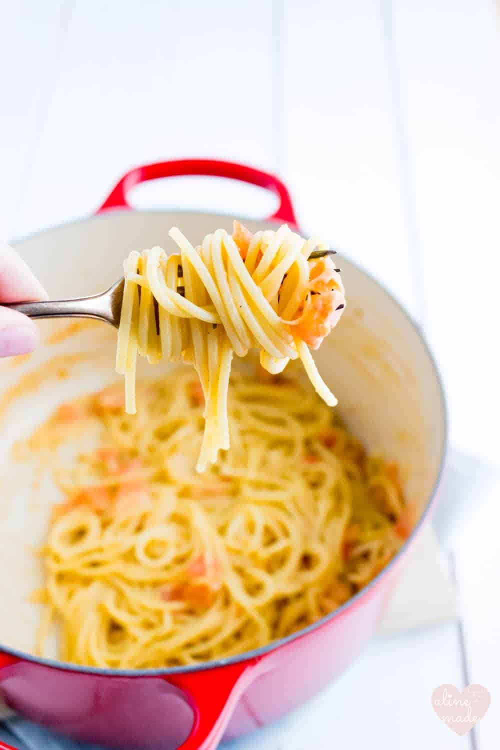 Spaghetti with Tomato Creme Fraiche Sauce Aline Made