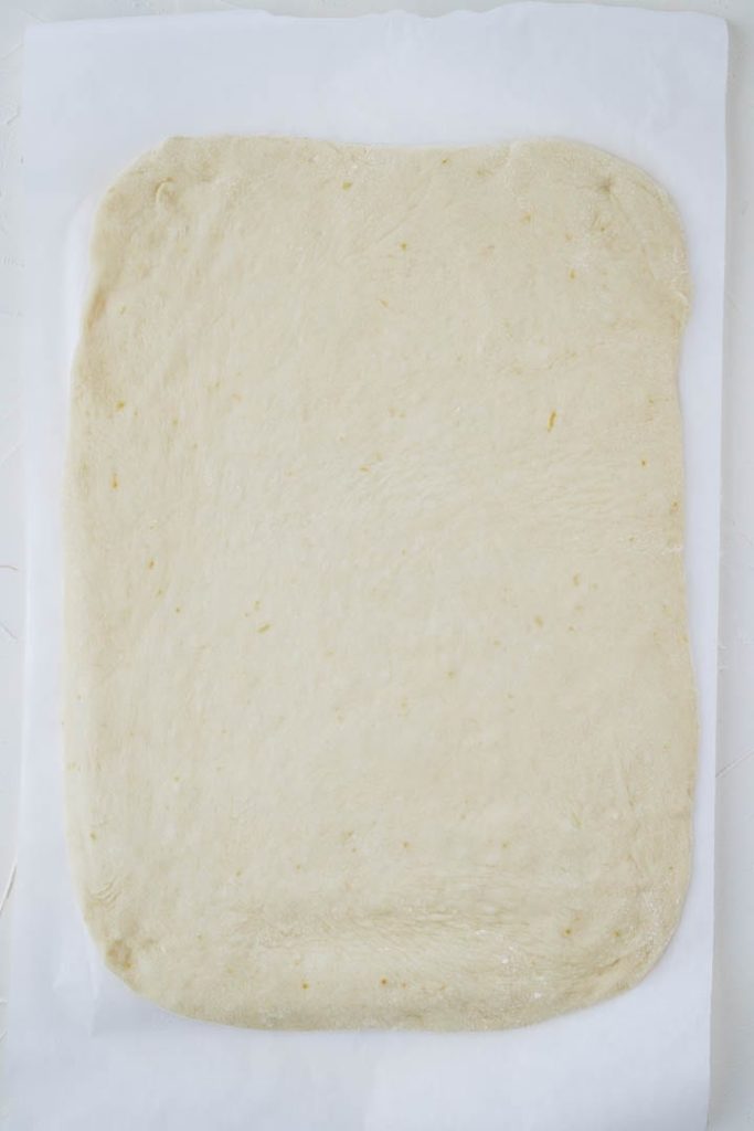 babka dough rolled out into a rectangle