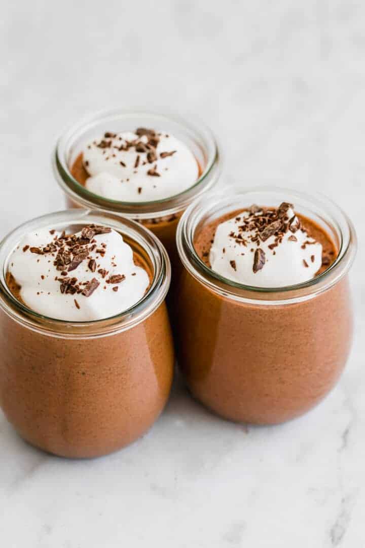 vegan aquafaba chocolate mousse in jars