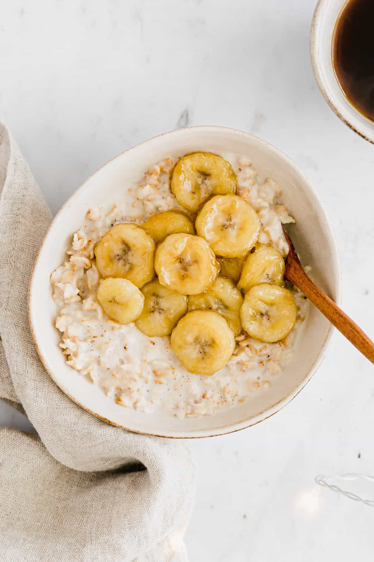 caramelized banana oatmeal in a bowl