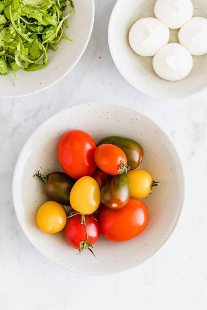 ingredients for burrata caprese salad