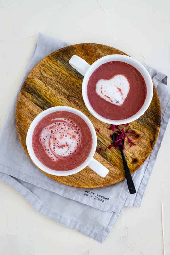 homemade latte made with beetroot 