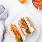Vegan Tofu Banh Mi Sandwich with pickled veggies and hoisin-mayo
