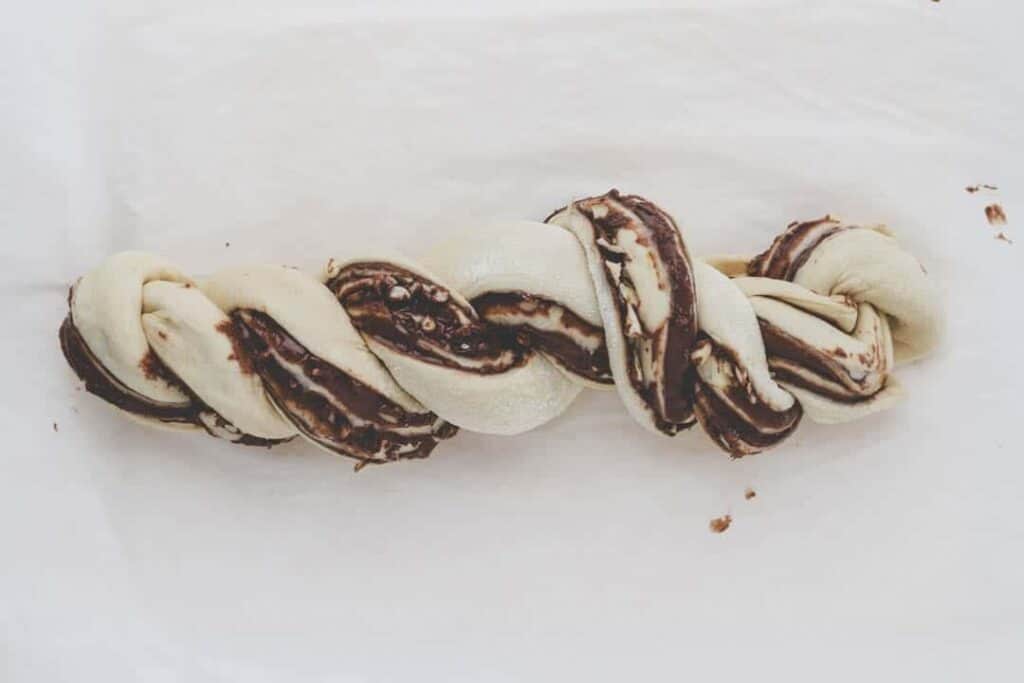 braided nutella bread before baking