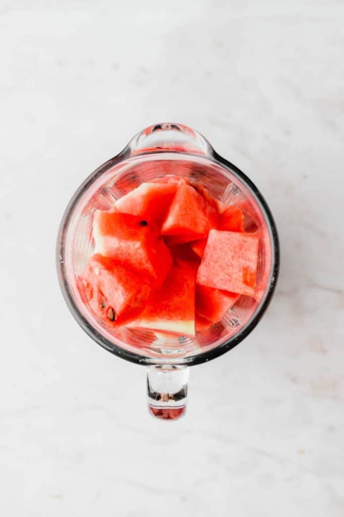 chopped watermelon in a blender