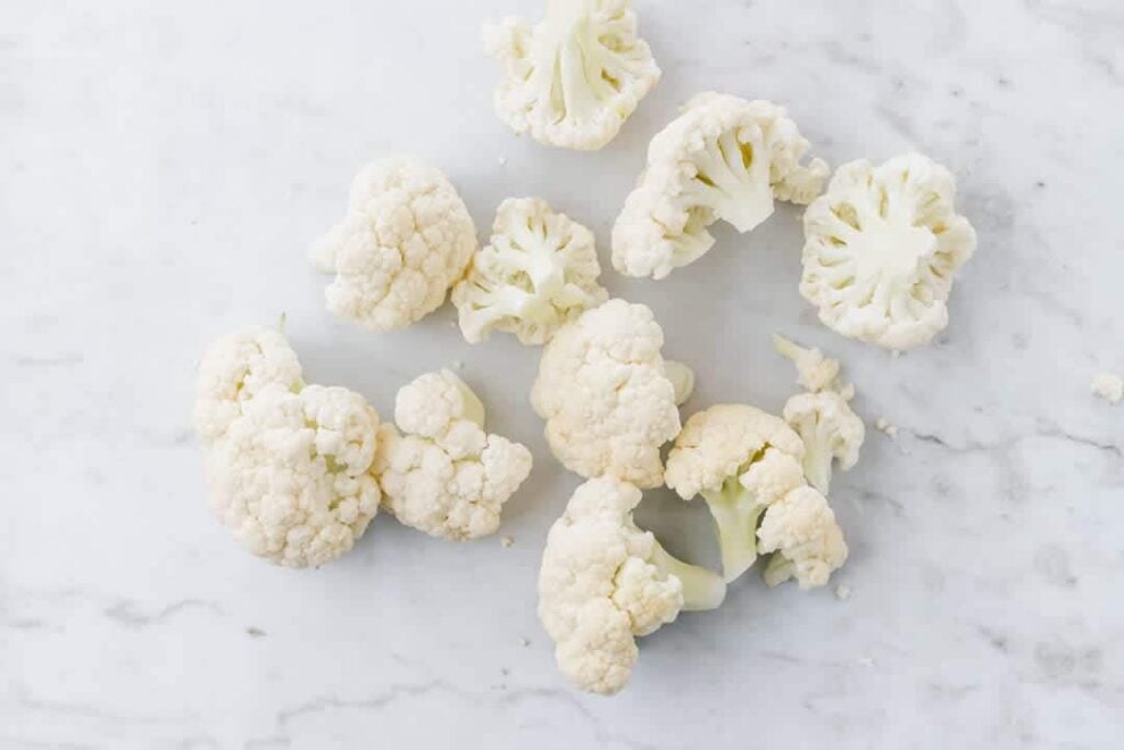 cauliflower florets on a marble dish