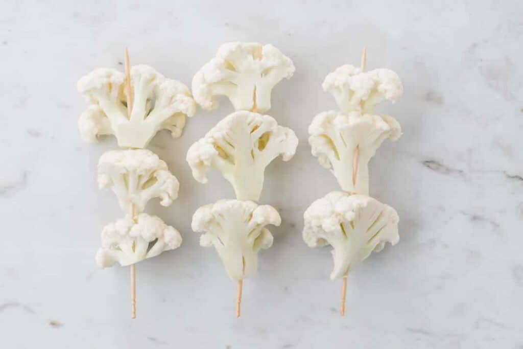 raw cauliflower skewers