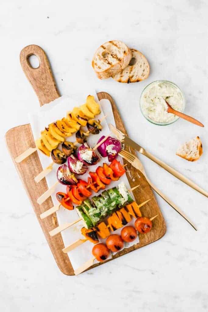 grilled vegetable skewers with herb butter