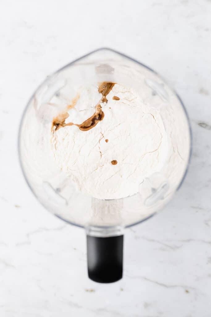 ingredients for vegan crepe batter in a blender