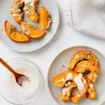 roast pumpkin in wedges with tahini sauce and panko