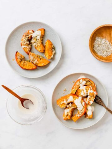 Roasted Pumpkin Wedges served with Tahini Sauce