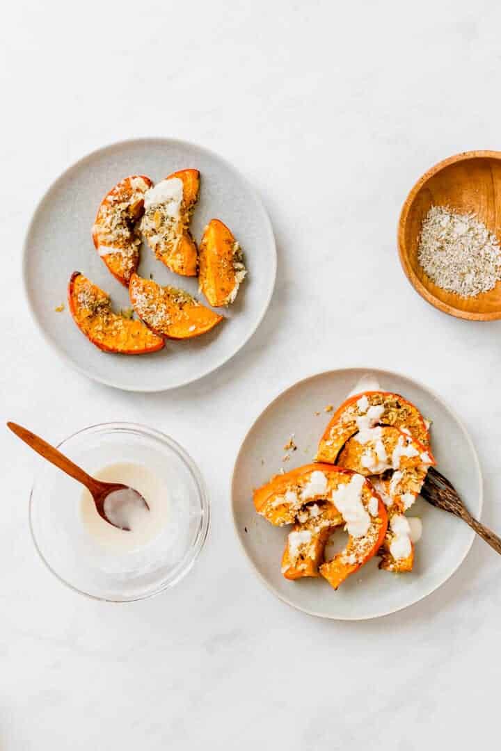 Roasted Pumpkin Wedges served with Tahini Sauce