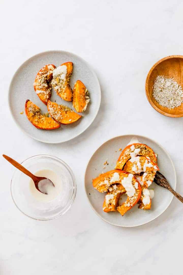 Roasted Pumpkin Wedges served with Tahini Sauce