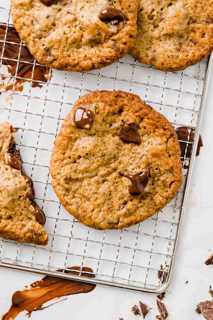 vegan peanut butter cookie on a silver rack