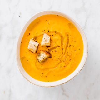 vegan carrot soup with orange and croutons