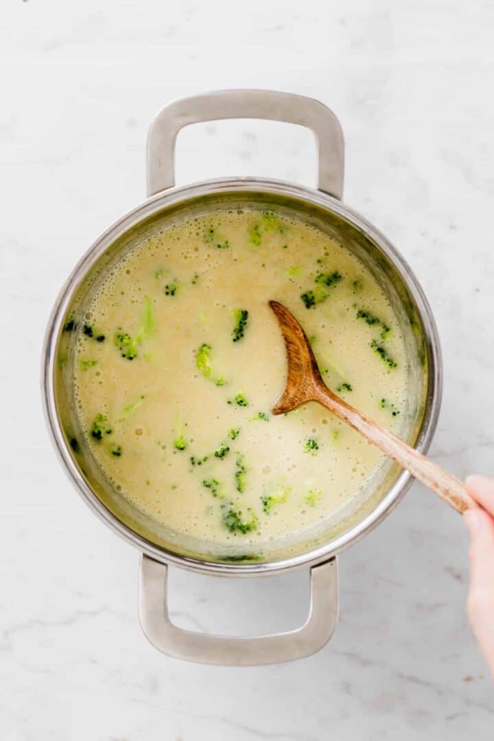 broccoli potato soup in a large pot