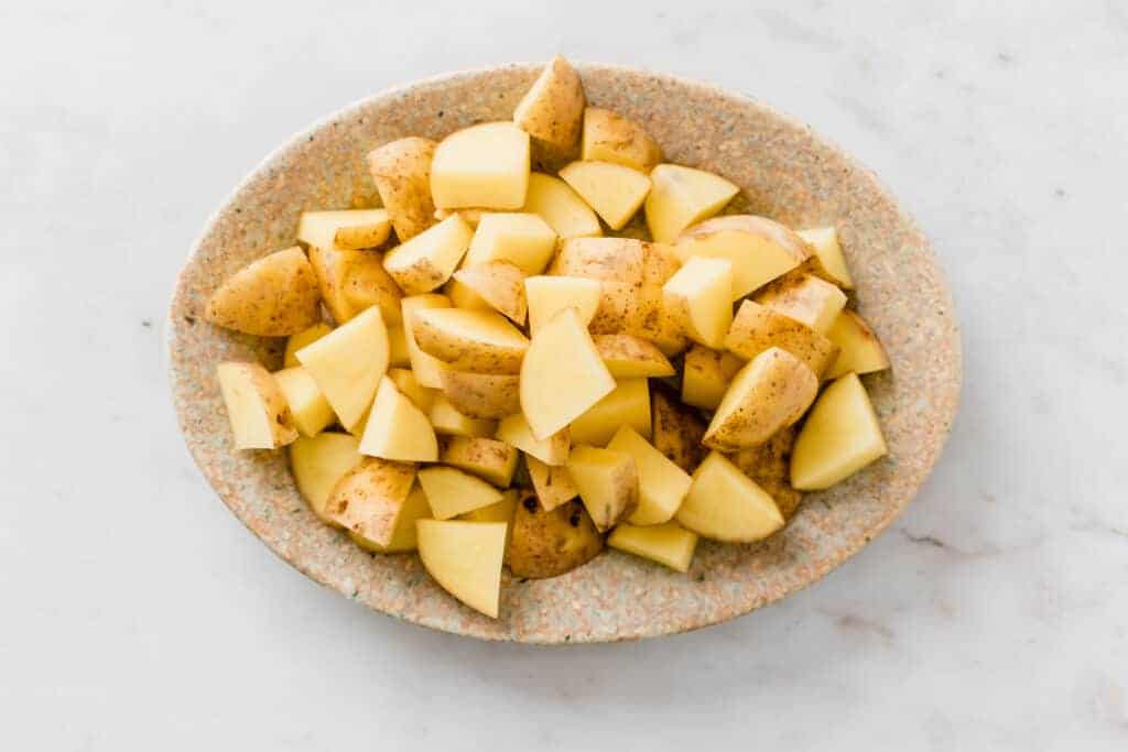 chopped potatoes on a plate