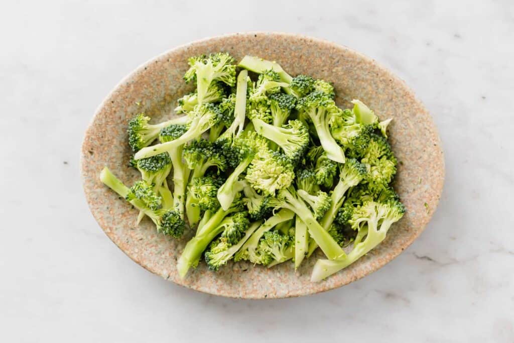 chopped broccoli on a plate