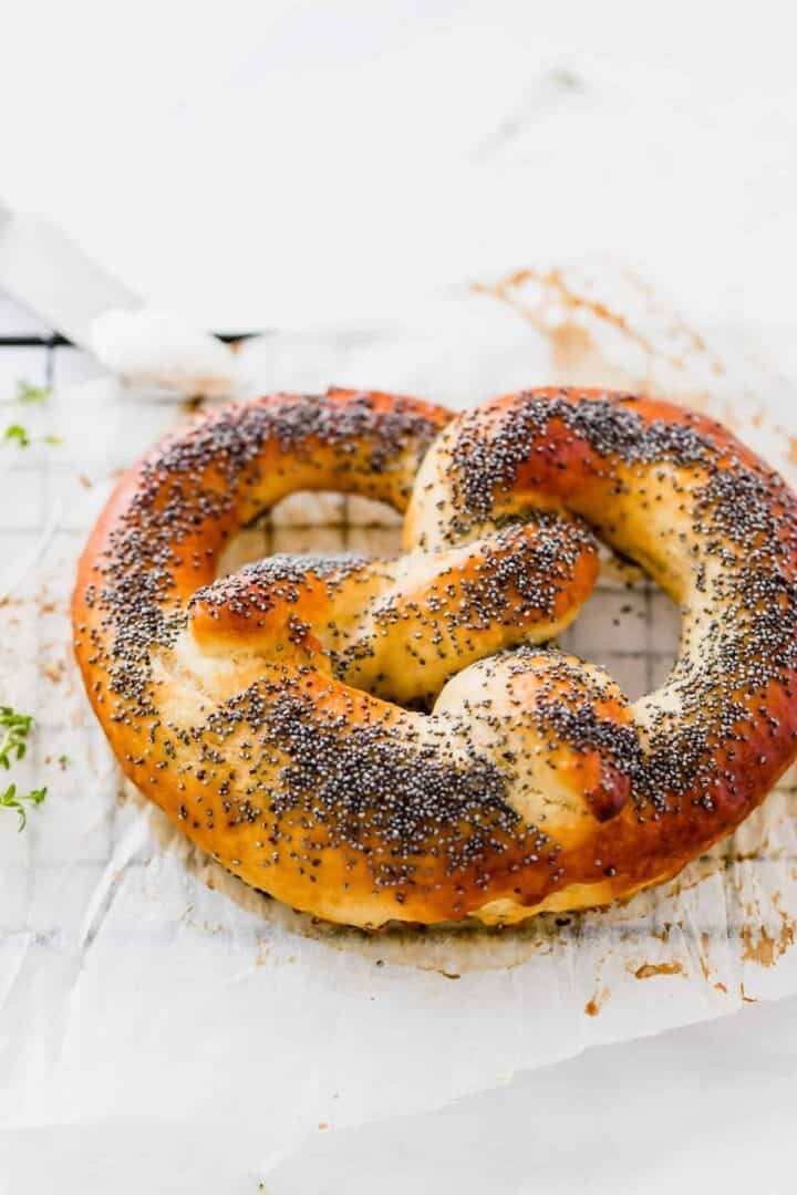 homemade pretzel with poppy seeds