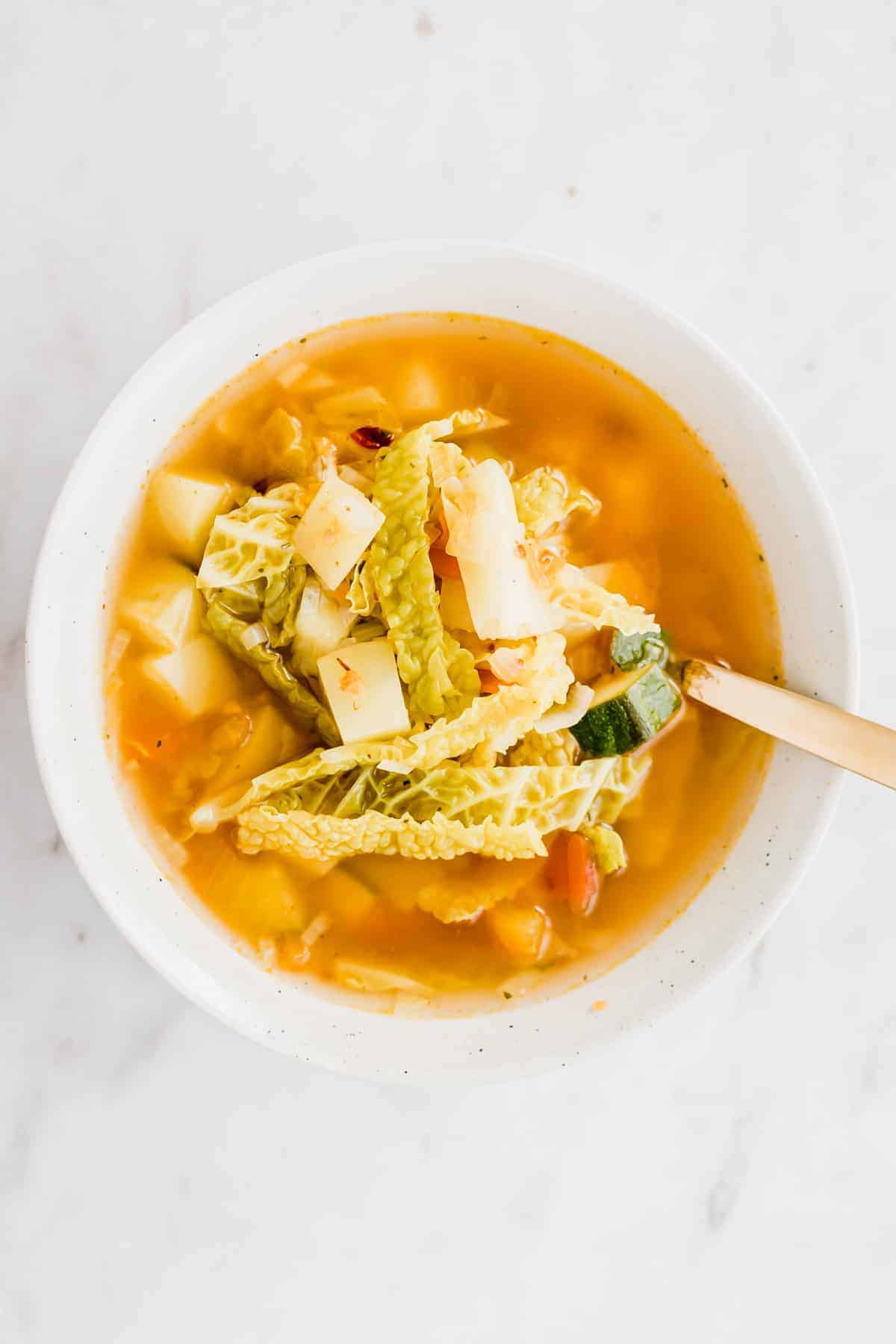 homemade vegetable soup served in a bowl
