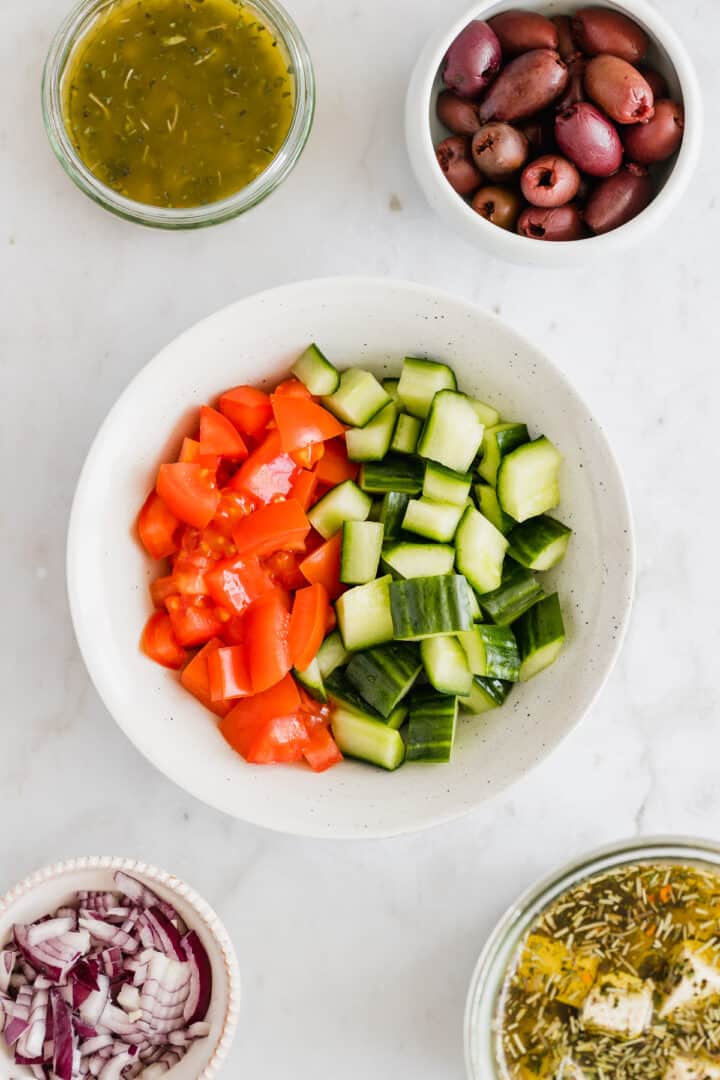 chopped vegetables for salad