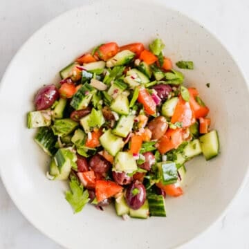 greek salad served in a plate
