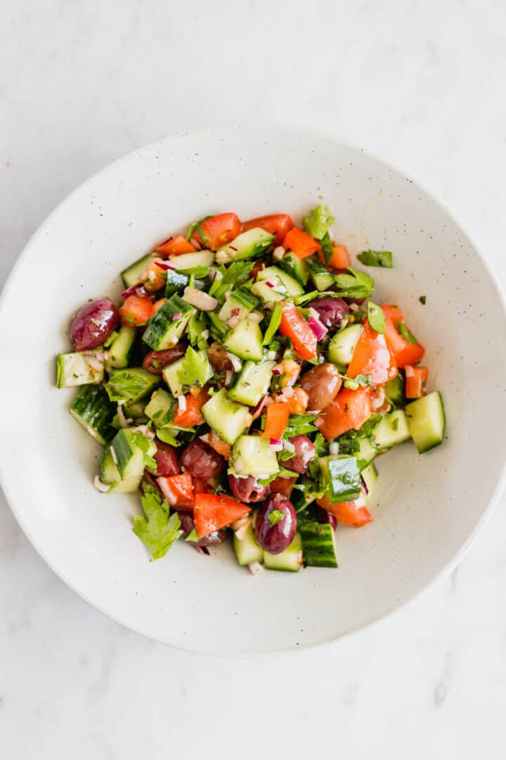 greek salad served in a plate