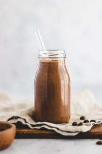 coffee smoothie with banana in a small jar