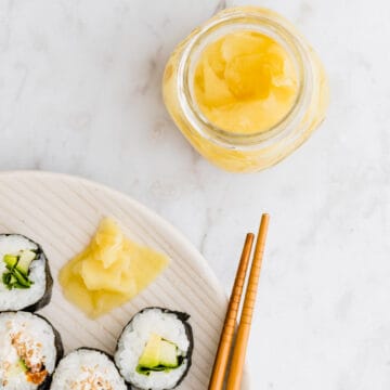pickled sushi ginger next to sushi