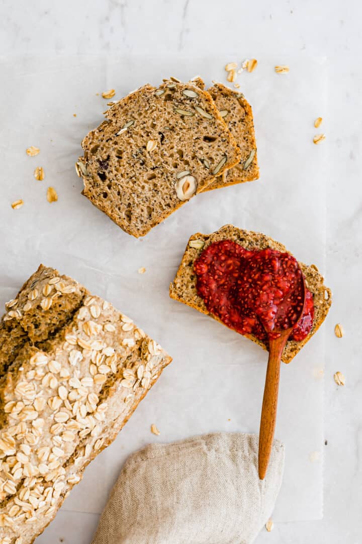 homemade bread served with raspberry chia jam