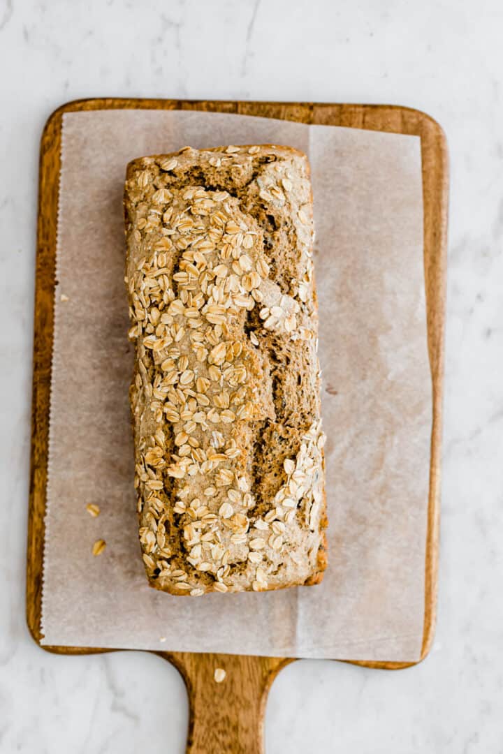 freshly baked healthy bread with rolled oats on top