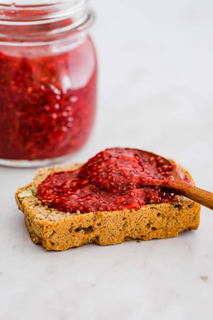 raspberry chia jam on a bread