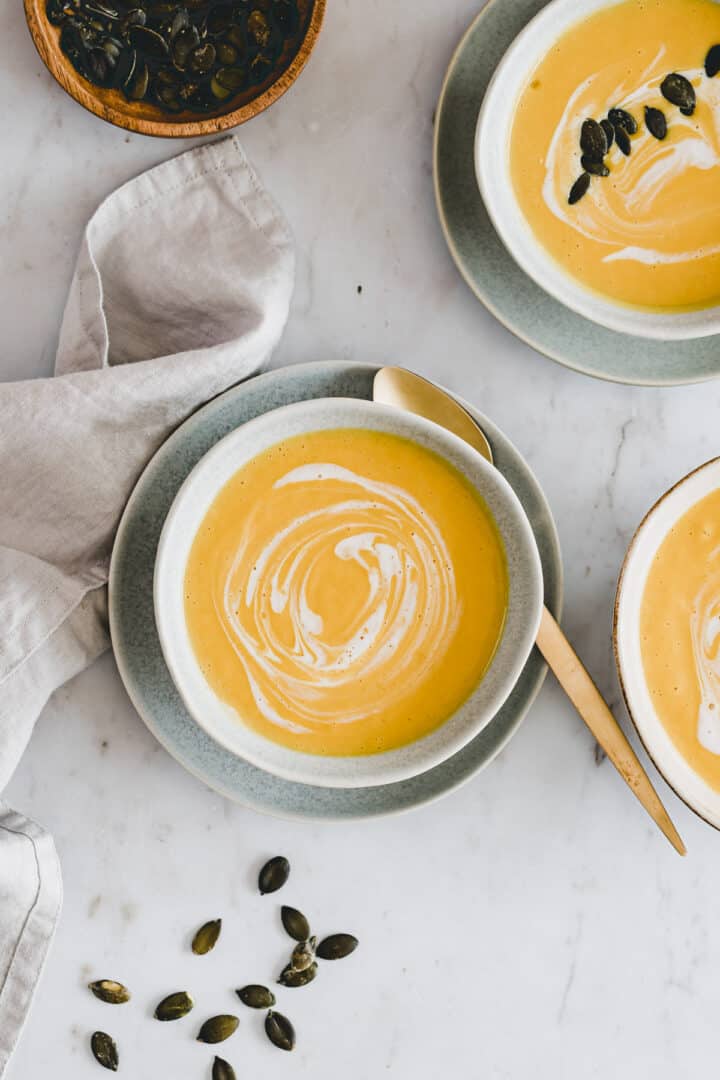 butternut soup topped with coconut milk