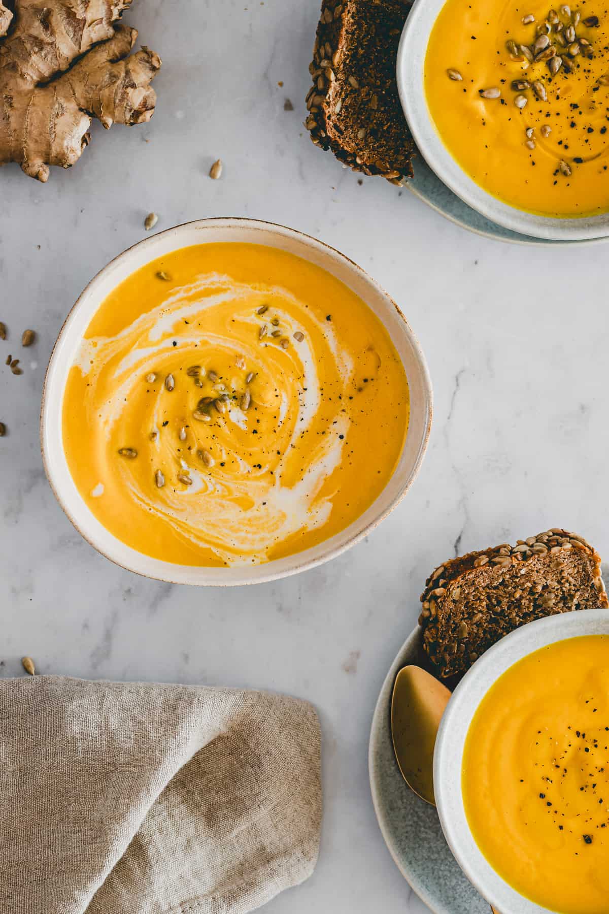 bowl filled with ginger carrot soup