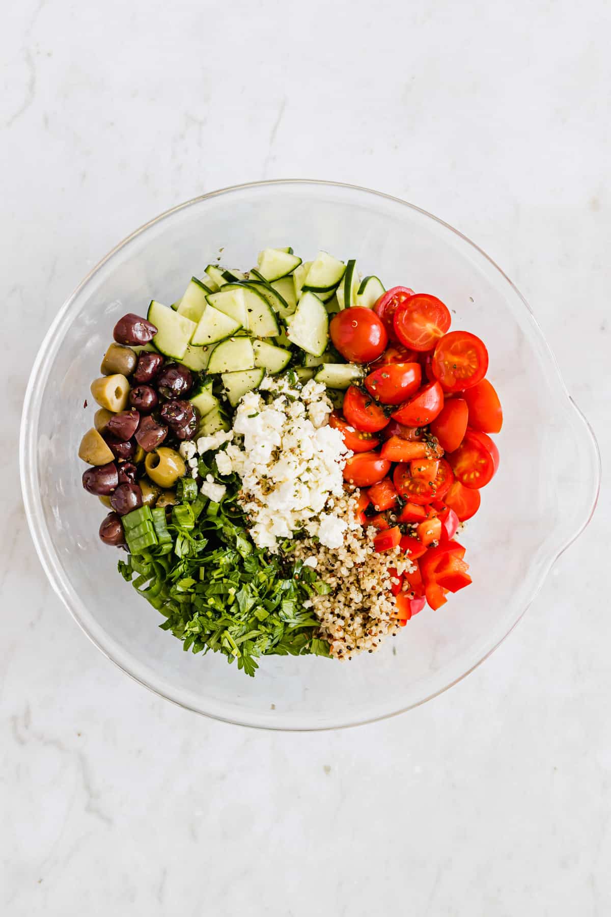 quinoa salad with feta and chopped veggies