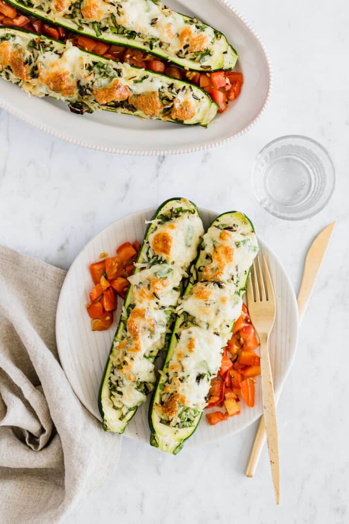vegetarian stuffed zucchini boats on a plate