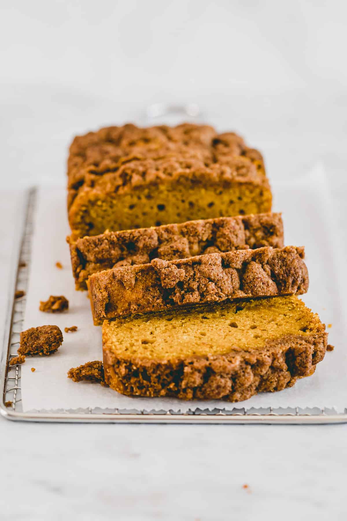 pumpkin streusel bread on a wrack