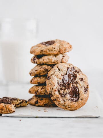 a stack of oatmeal chocolate chip cookies