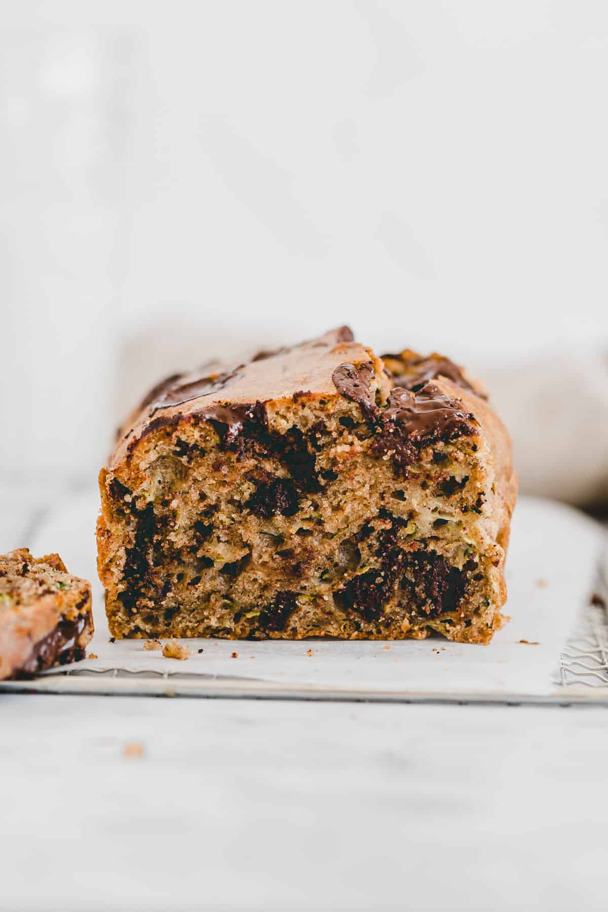 macro shot of zucchini chocolate chip bread