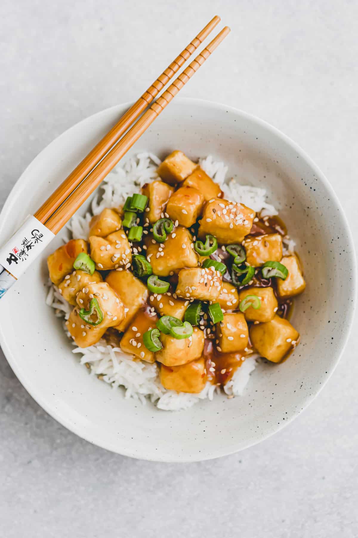 orange tofu served over rice