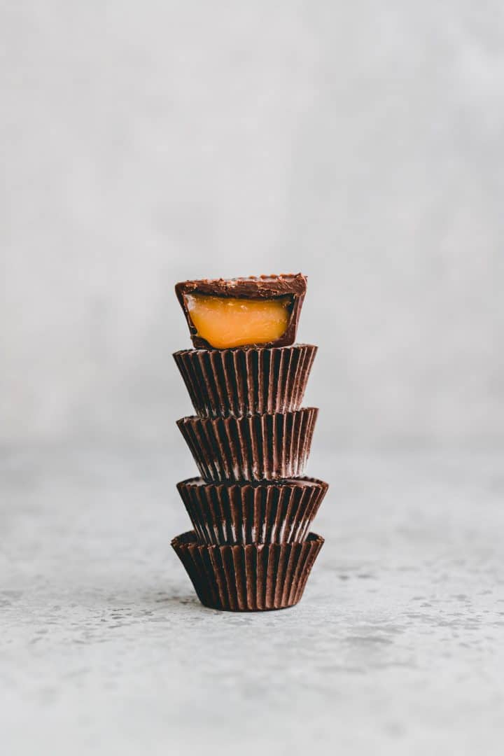 stapled chocolate caramel cups