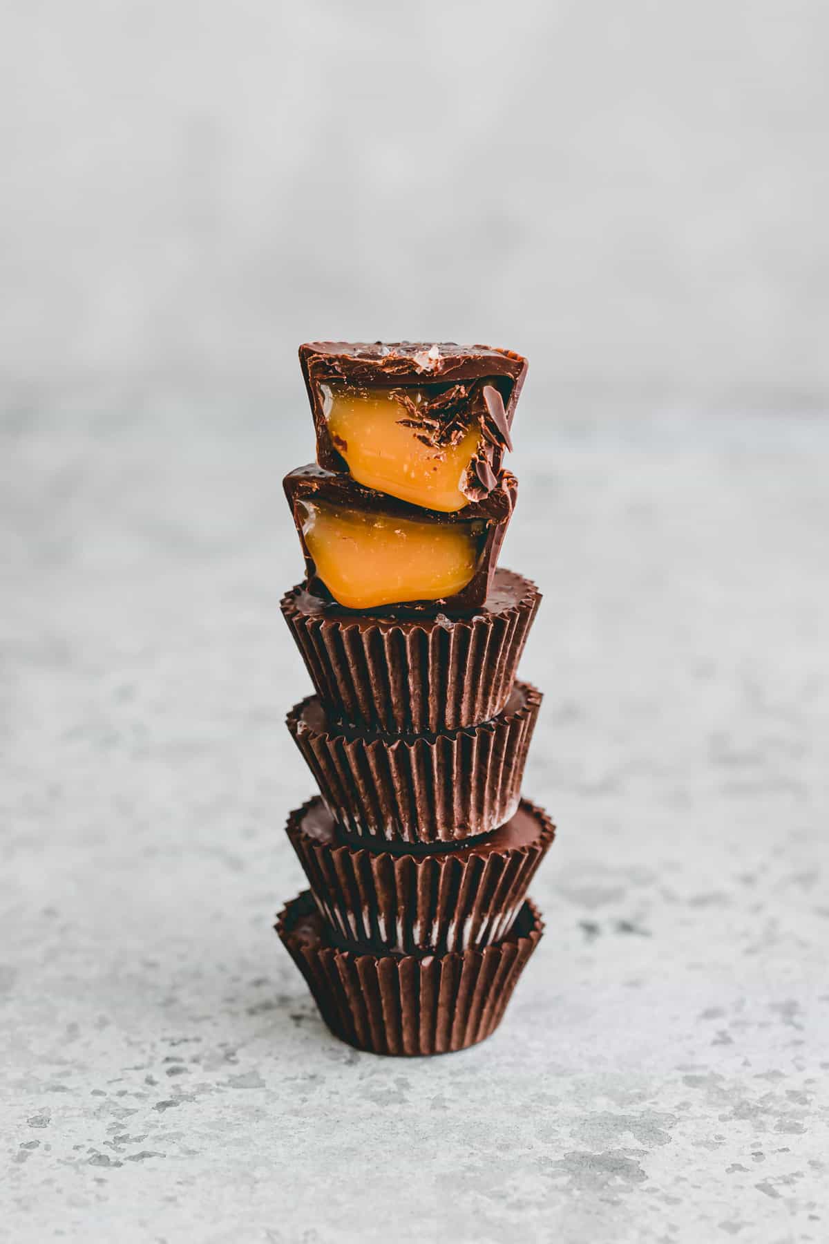 a staple chocolate cups filled with salted caramel