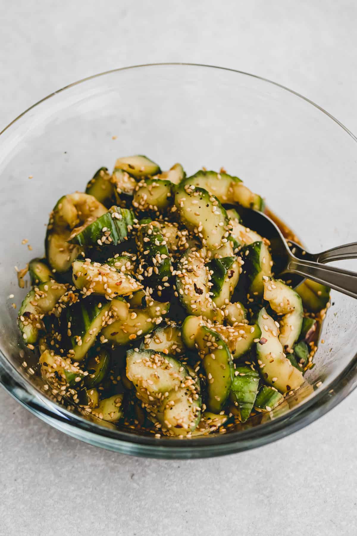 japanese cucumber salad with sesame topping in a bowl