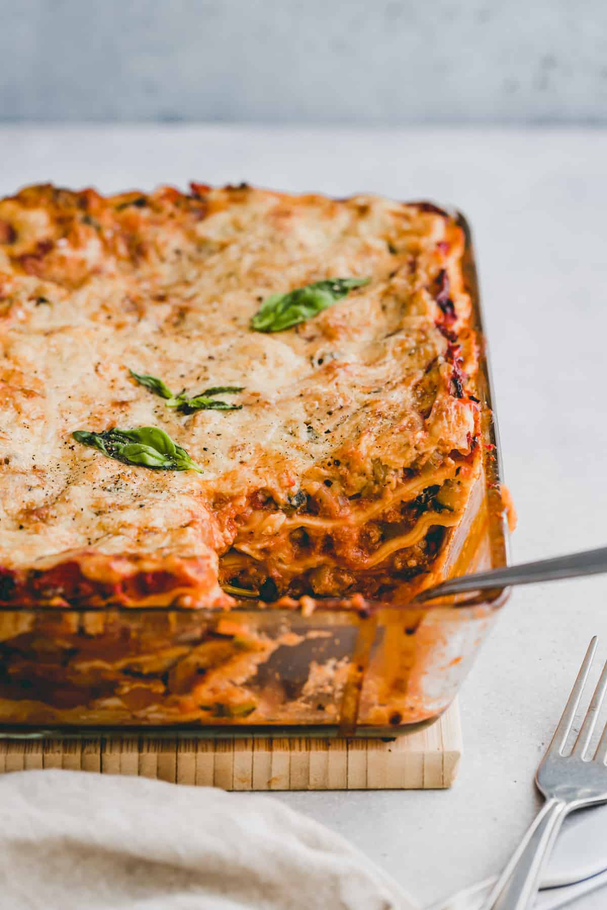 vegetarian lasagna in a baking dish