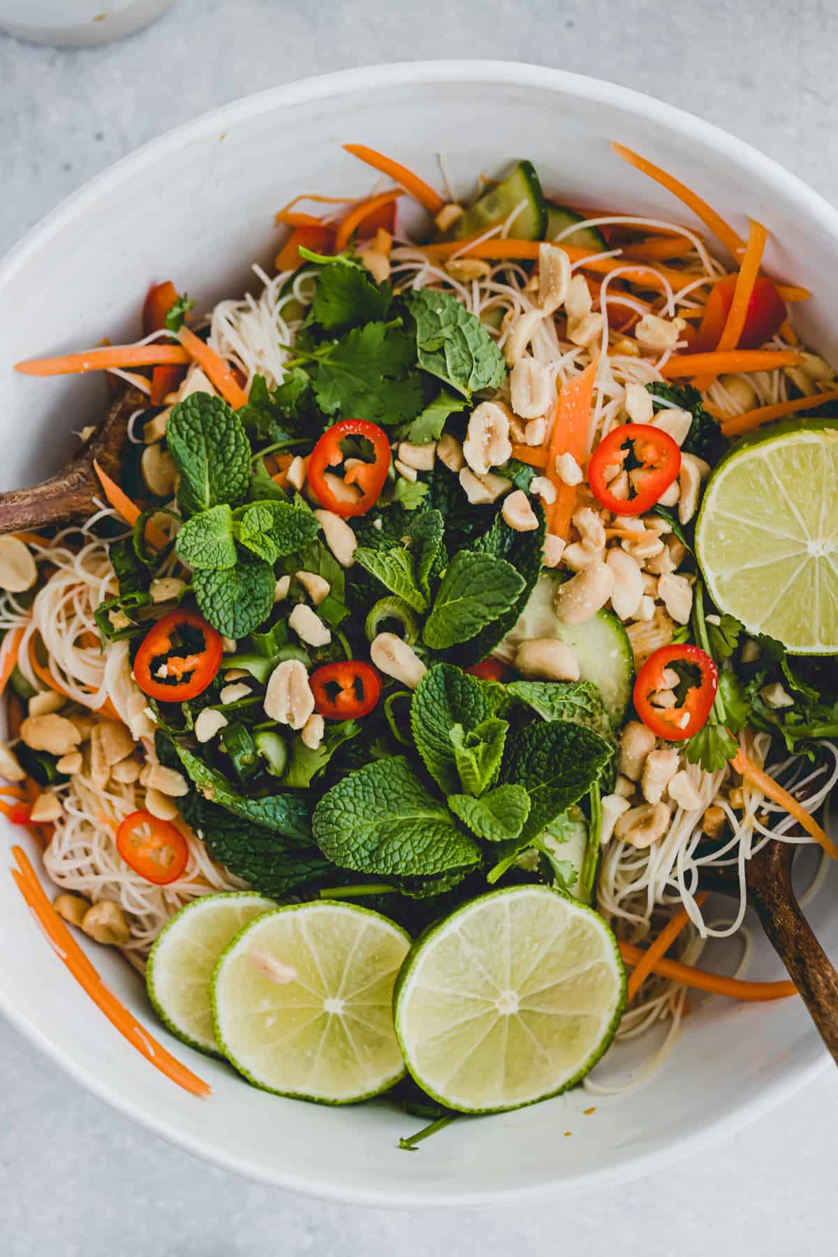 close up shot of vietnamese noodle salad