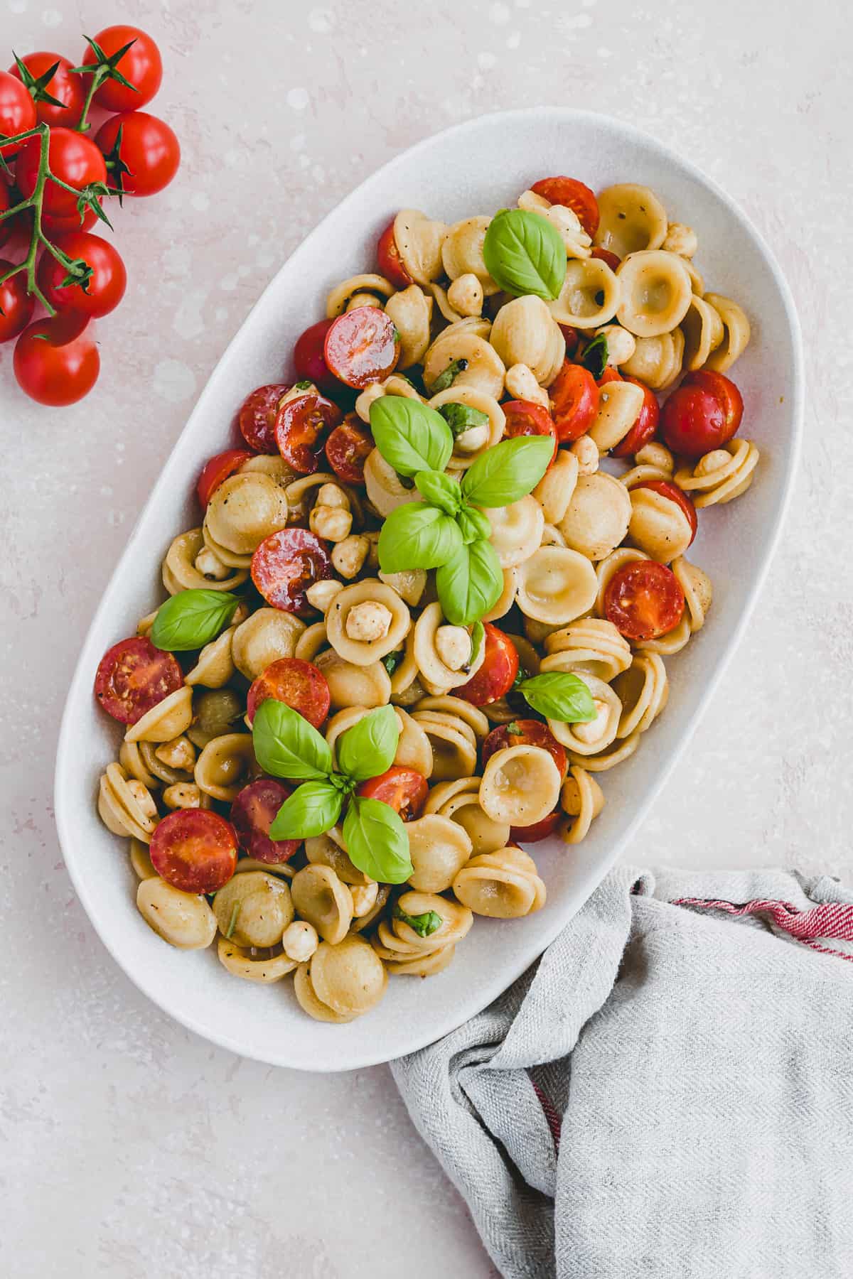 pasta salad with mozzarella and cherry tomatoes