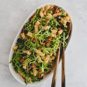 Mediterranean Pasta Salad in a salad plate